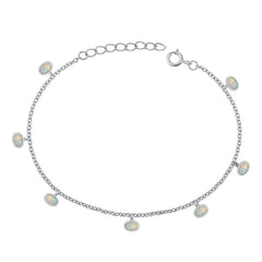 Sterling Silver Rhodium Plated Ovals White Lab Opal Bracelet Length-6.5+1inch