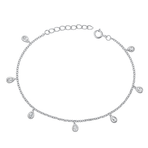 Sterling Silver Rhodium Plated Teardrop Clear CZ Assorted Bracelet