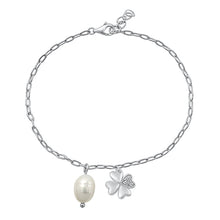 Load image into Gallery viewer, Sterling Silver Rhodium Plated Clover Freswater Pearl And Clear CZ Assorted Bracelet