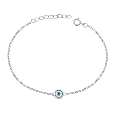 Sterling Silver Round Evil Eye Bracelet Length-6.5+1inches, Charm Height-6.7mm