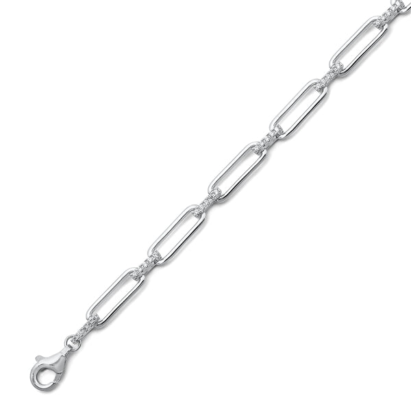 Sterling Silver Rhodium Plated Clear CZ Bracelet Length-6.5+1inches, Thickness-4mm