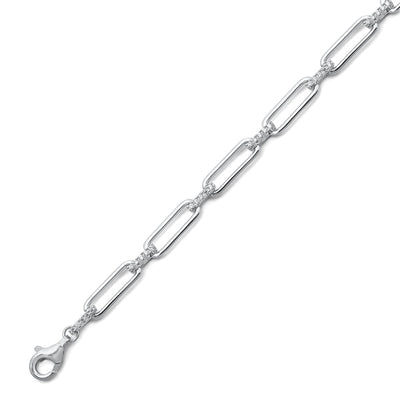 Sterling Silver Rhodium Plated Clear CZ Bracelet Length-6.5+1inches, Thickness-4mm