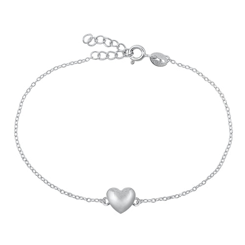 Sterling Silver Rhodium Plated Heart Bracelet-6.5 + 1 inch extension