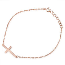 Load image into Gallery viewer, Sterling Silver Rose Gold Plated Bracelet with Sideway Cross CharmAnd Bracelet Length of 7  + 1  extension Charm Size: 22MM