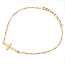 Load image into Gallery viewer, Sterling Silver Yellow Gold Plated Bracelet with Sideway Cross CharmAnd Bracelet Length of 7  + 1  extension Charm Size: 22MM