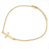 Sterling Silver Yellow Gold Plated Bracelet with Sideway Cross CharmAnd Bracelet Length of 7  + 1  extension Charm Size: 22MM