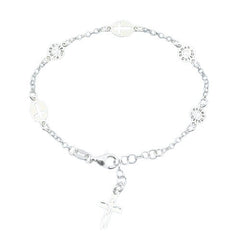 Sterling Silver Rosary with Cross Discs Bracelet-7+1 Inches Extension