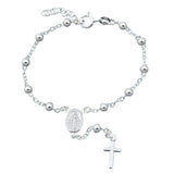 Sterling Silver Rosary Bracelet-7+1 Inches Extension,Beads-4mm