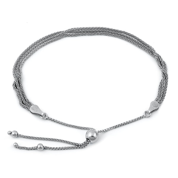 Sterling Silver Rhodium Plated Adjustable Italian Bracelet Length-6-10inch, Chain-1.2mm