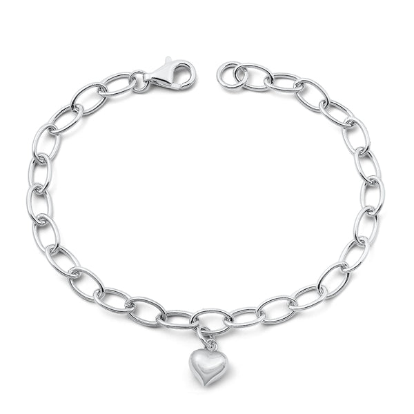 Sterling Silver Rhodium Plated Heart Bracelet Length-7.5inches, Thickness-5.4mm