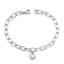 Load image into Gallery viewer, Sterling Silver Rhodium Plated Heart Bracelet Length-7.5inches, Thickness-5.4mm