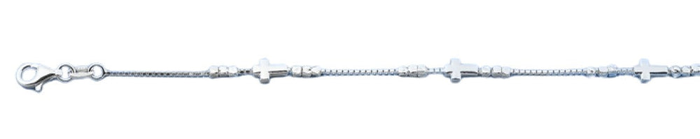 Sterling Silver Polished Cross Italian Bracelet Length-7+1inch, Chain-1mm, Cross Height-4.8mm