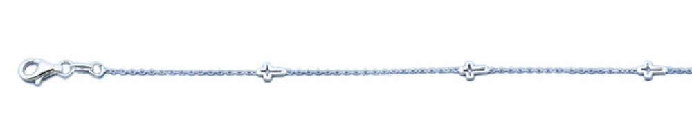 Sterling Silver Polished Cross Italian Bracelet Length-7+1inch, Chain-1mm, Charm Height-4mm