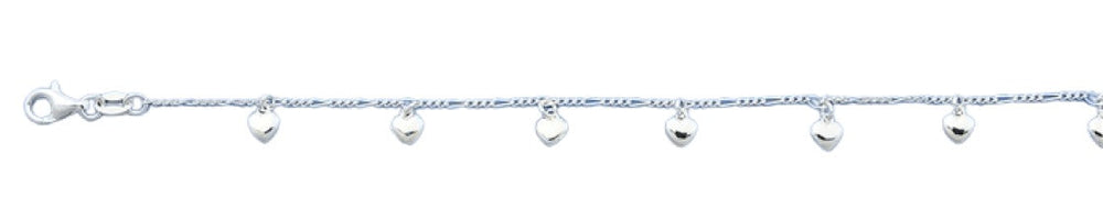 Sterling Silver Polished Hearts Italian Bracelet Length-7+1inch, Charm Height-4.5mm