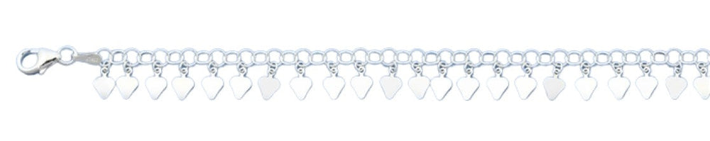 Sterling Silver Polished Hearts Italian Bracelet Length-7+1inch, Chain Thickness-3.2mm, Charm Height-4.5mm