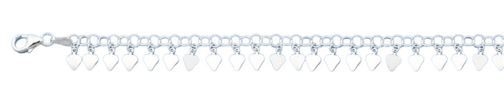 Sterling Silver Polished Hearts Italian Bracelet Length-7+1inch, Chain Thickness-3.2mm, Charm Height-4.5mm