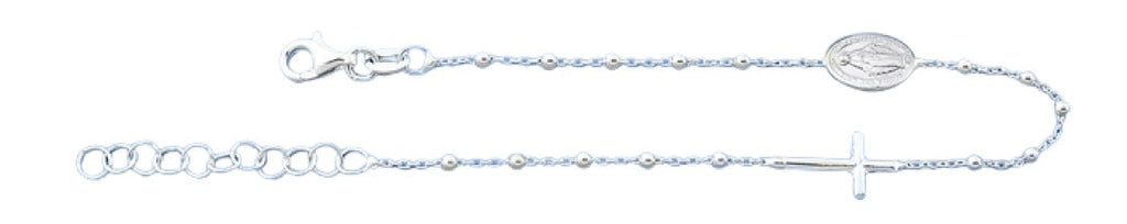 Sterling Silver Polished Rosary Italian Bracelet Length-7+1inch, Bead-2mm