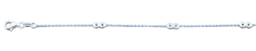 Sterling Silver Polished Infinity Italian Bracelet Length-7+1inch, Chain-1mm, Charm Height-3.6mm