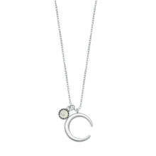 Load image into Gallery viewer, Sterling Silver Oxidized Moon With Moonstone Necklace