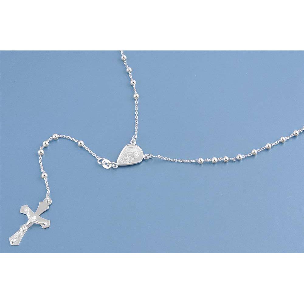 3MM Sterling Silver Chain Rosary Necklace With Beads And Cross PendantAnd Length 18inchesAnd Bead size 3mm