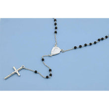 Load image into Gallery viewer, 3MM Sterling Silver Chain With Black Onyx Beads And Cross Pendant Rosary Necklace
