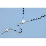 3MM Sterling Silver Chain With Black Onyx Beads And Cross Pendant Rosary Necklace