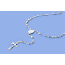 Load image into Gallery viewer, 4MM Sterling Silver Chain Rosary Necklace With Diamond Cut Beads And Cross PendantAnd Pendant Height 25mmAnd Beads size 4mm