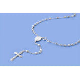 4MM Sterling Silver Chain Rosary Necklace With Diamond Cut Beads And Cross PendantAnd Pendant Height 25mmAnd Beads size 4mm