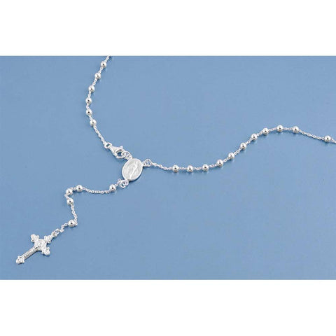 3MM Sterling Silver Chain Rosary Necklace with Beads and Cross Pendant