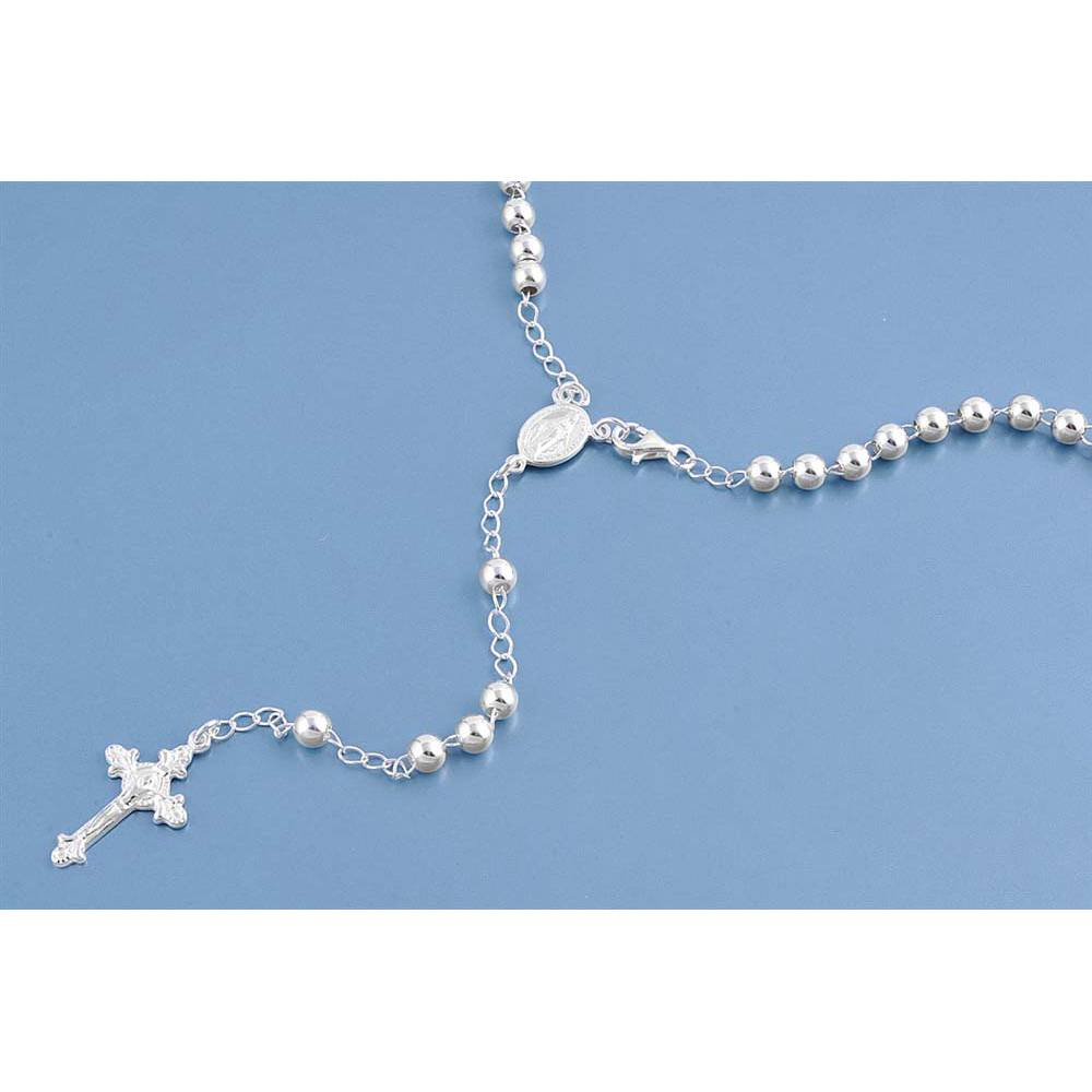 5MM Sterling Silver Chain Rosary Necklace with Beads and Cross Pendant, Bead size 5mm