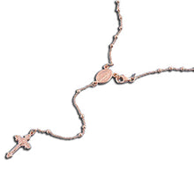 Load image into Gallery viewer, 3MM Sterling Silver Rose Gold Plated Chain With Beads And Cross Pendant Rosary NecklaceAnd Length 16inchesAnd Pendant Height 20mmAnd Beads size 3mm
