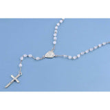 4MM Sterling Silver Chain With White Beads And Cross Pendant Rosary Necklace