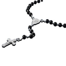 Load image into Gallery viewer, 5MM Sterling Silver Chain With Black Beads And Cross Pendant Rosary NecklaceAnd Length 18inchesAnd Pendant Height 24mmAnd Beads size 5mm