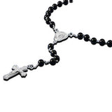 5MM Sterling Silver Chain With Black Beads And Cross Pendant Rosary NecklaceAnd Length 18inchesAnd Pendant Height 24mmAnd Beads size 5mm