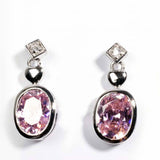 Sterling Silver Pink Oval And Diamond Cut Shaped CZ EarringsAnd Height 15 mm