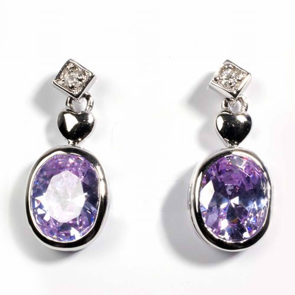 Sterling Silver Lavender Oval And Diamond Cut Shaped CZ EarringsAnd Height 15 mm