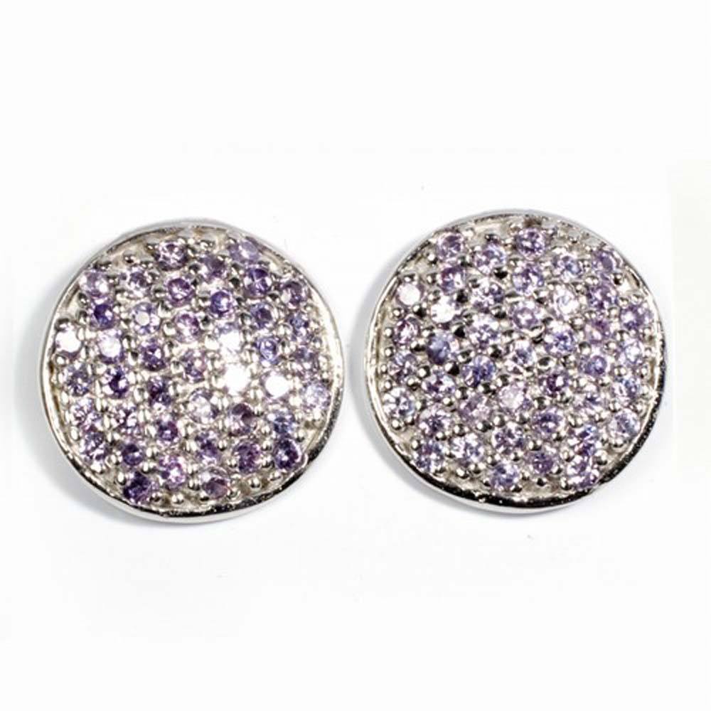 Sterling Silver Amethyst Round Shaped CZ EarringsAnd Height 15 mm