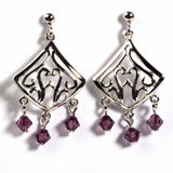 Sterling Silver Garnet Diamond Cut Celtic Shaped CZ EarringsAnd Height 32 mm