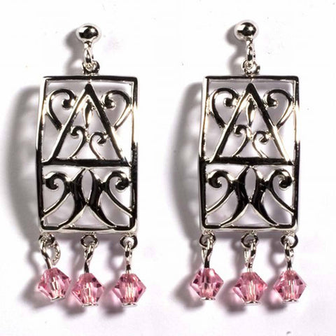 Sterling Silver Pink Celtic Rectangle Shaped CZ EarringsAnd Height 35 mm