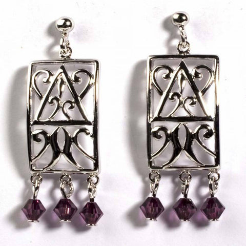 Sterling Silver Garnet Celtic Rectangle Shaped CZ EarringsAnd Height 35 mm