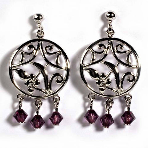 Sterling Silver Garnet Celtic Circle Shaped CZ EarringsAnd Height 33 mm