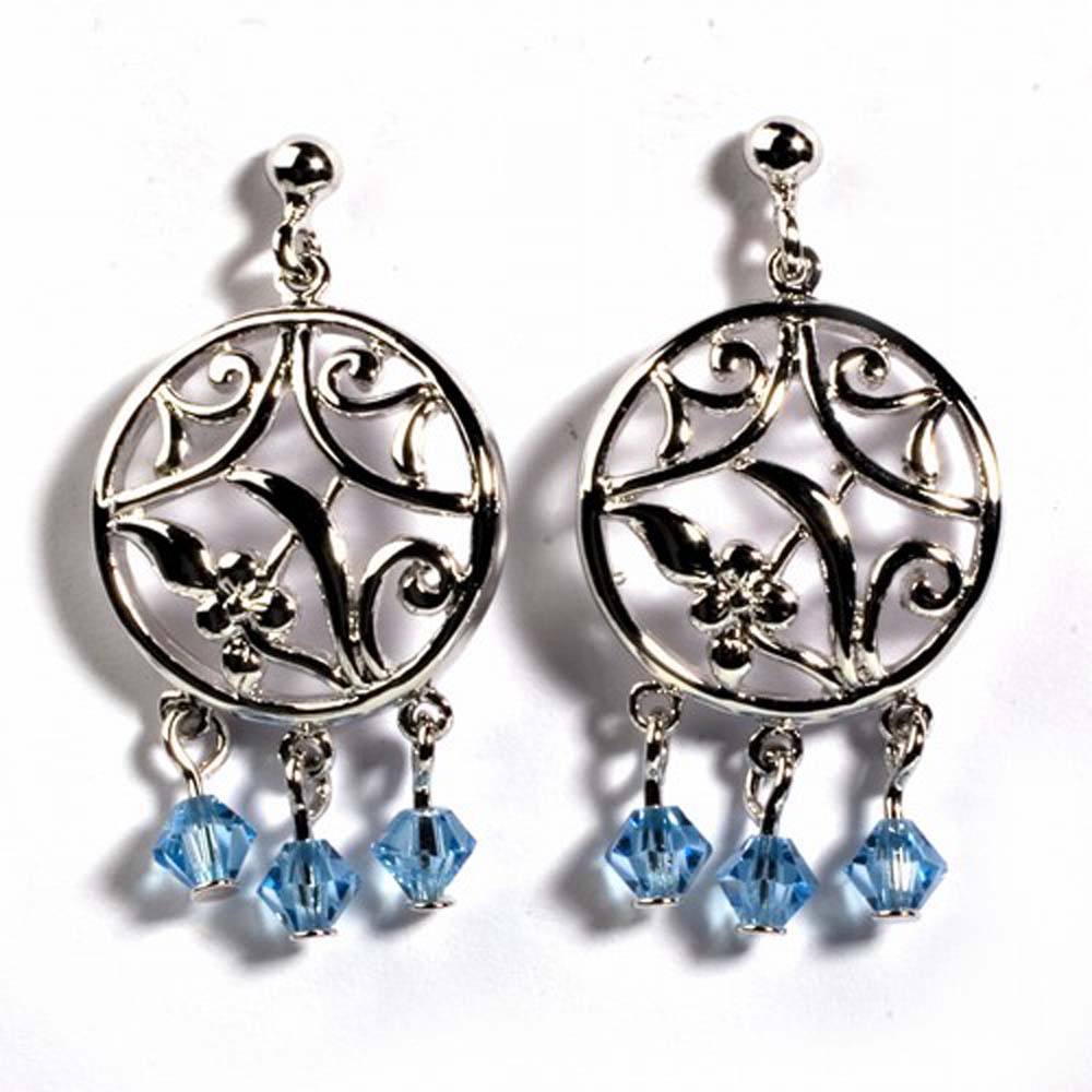 Sterling Silver Aquamarine Celtic Circle Shaped CZ EarringsAnd Height 33 mm