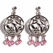 Load image into Gallery viewer, Sterling Silver Pink Celtic Circle Shaped CZ EarringsAnd Height 33 mm