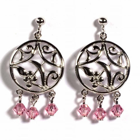 Sterling Silver Pink Celtic Circle Shaped CZ EarringsAnd Height 33 mm