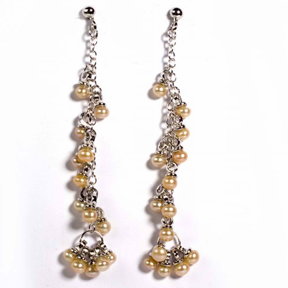 Sterling Silver Yellow Round Balls And Chain Shaped CZ EarringsAnd Height 60 mm