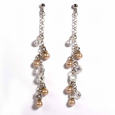 Sterling Silver Yellow And Clear Roung Balls Chain Shaped CZ EarringsAnd Height 60 mm