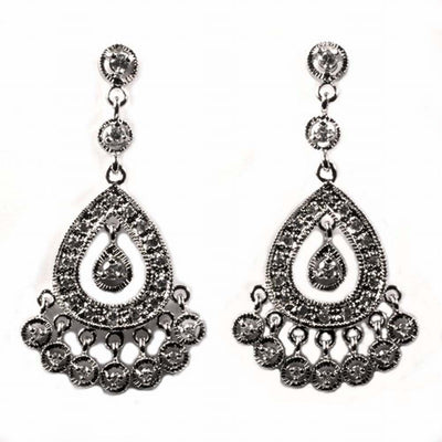 Sterling Silver Pear Hanging Shaped CZ EarringsAnd Height 46 mm