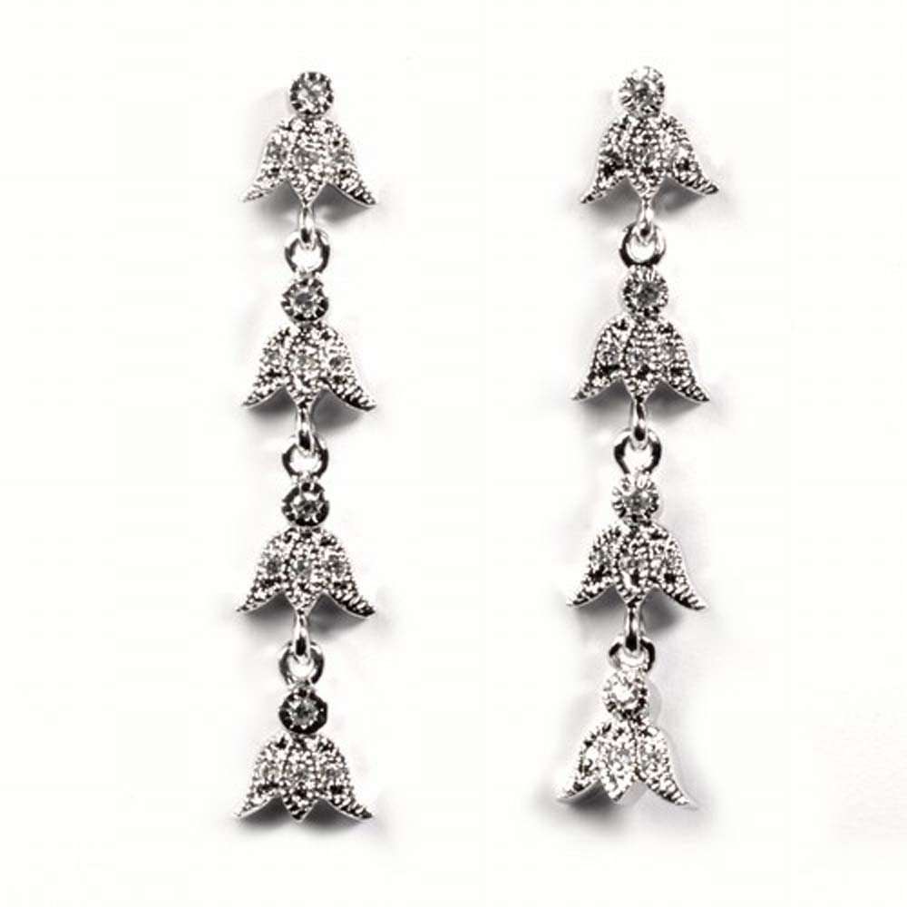 Sterling Silver Lotus Hangings Shaped CZ EarringsAnd Height 42 mm