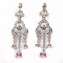 Load image into Gallery viewer, Sterling Silver Different Shapes Pink Pears Hanging CZ EarringsAnd Height 43 mm