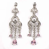 Sterling Silver Different Shapes Pink Pears Hanging CZ EarringsAnd Height 43 mm